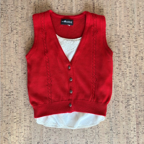 Vintage red knit sweater vest - Picture 3 of 4